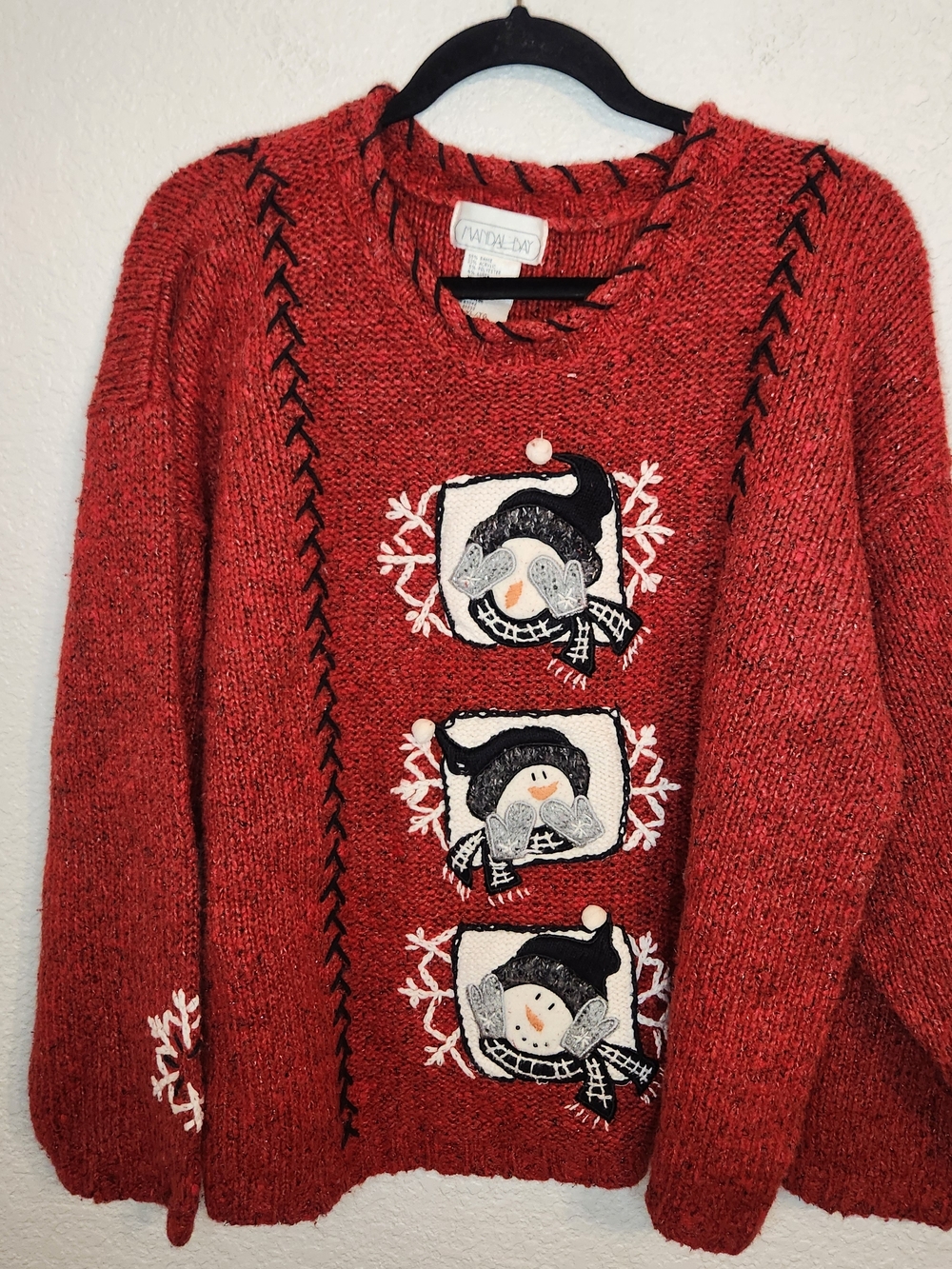 Vintage Mandal Bay Sweater Women's XL Red Snowmen Christmas Holiday Red Ugly